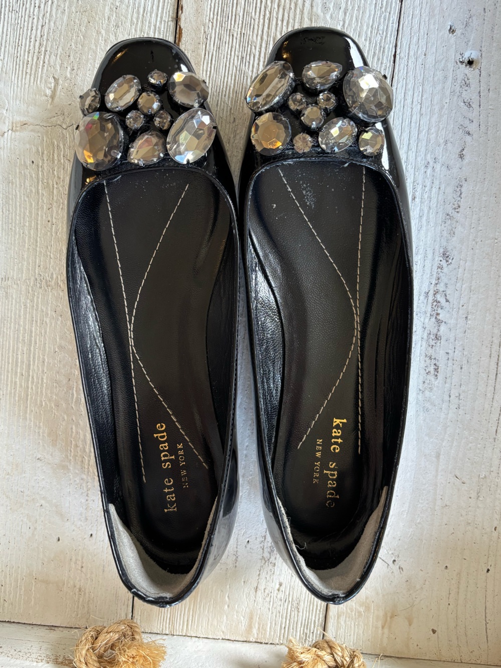 KATE SPADE $228 • fit like 6.5 • 2011 • Size 7 Black Patent Jewel Ballet Flats - Picture 12 of 12